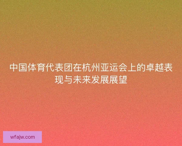中国体育代表团在杭州亚运会上的卓越表现与未来发展展望